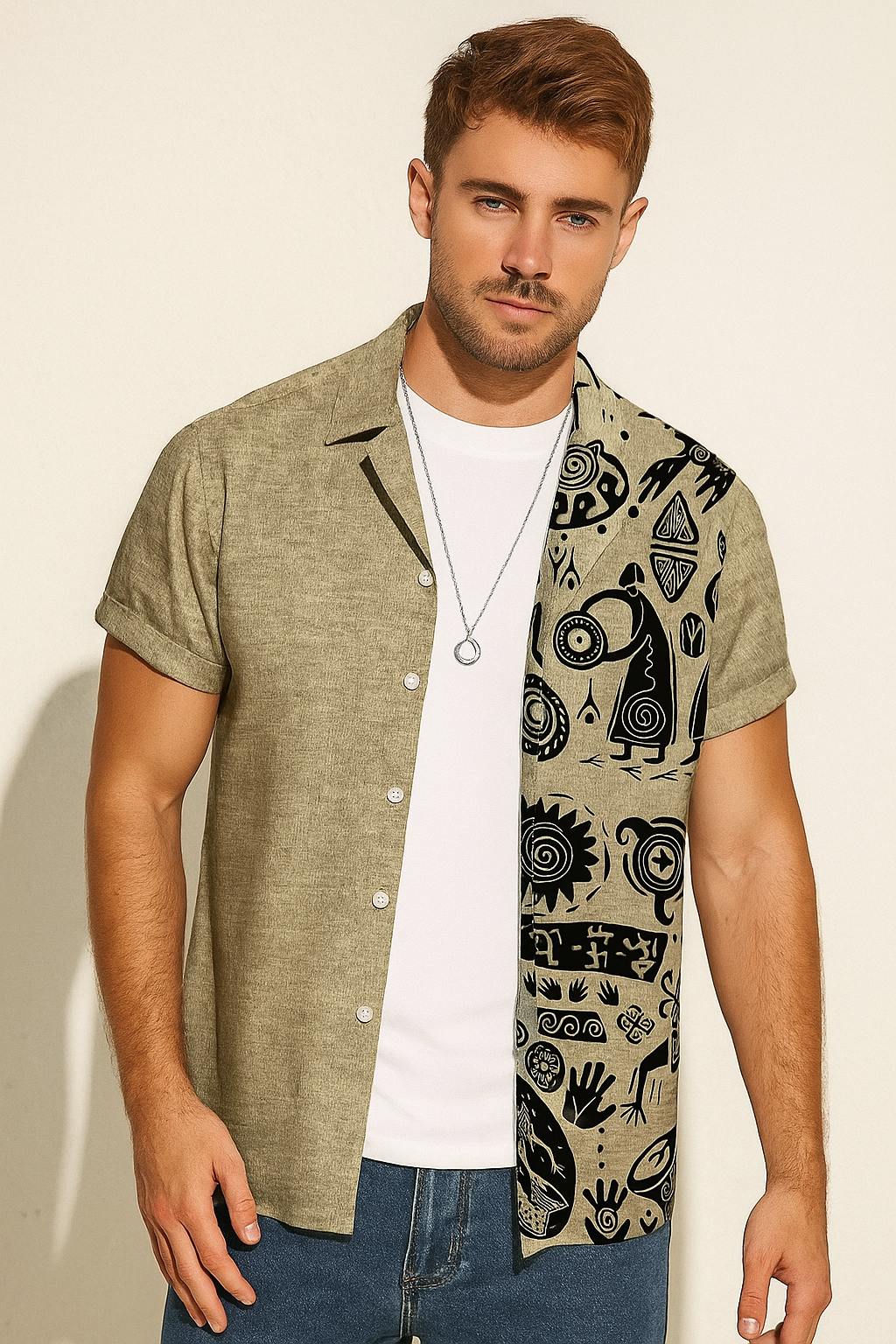 ✨ Chemise demi-imprimée style ethnique ✨