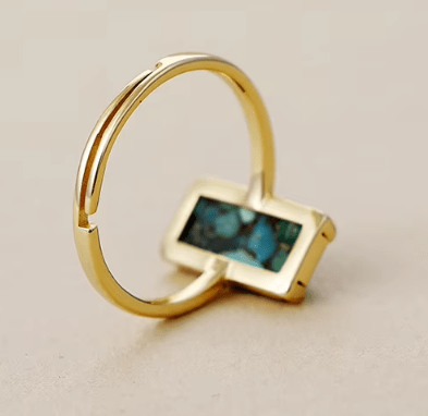 Bague Turquoise Rectangle – Doré