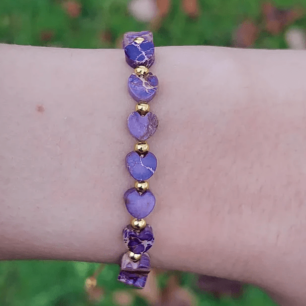 💜 Bracelet Cœur en Jaspe Mauve 💜