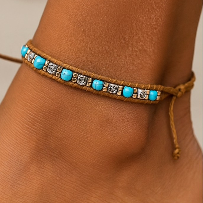 Bracelet de cheville Bohème Bleu