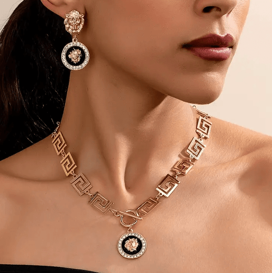 ✨ Ensemble Rétro Tête de Lion Émaillée – Puissance & Élégance ✨