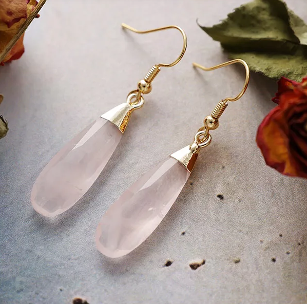 Boucles d’Oreilles Goutte Premium – Cristaux Naturels & Placage Or