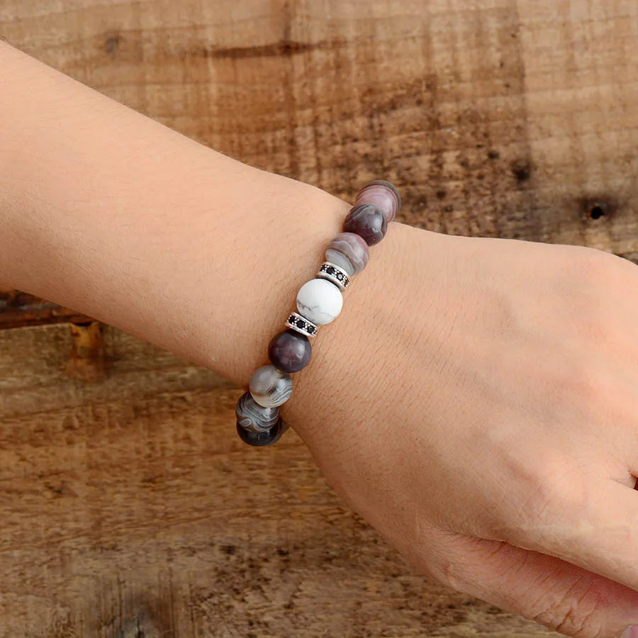 Bracelet Perlé en Onyx du Botswana – 10MM