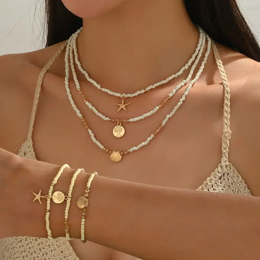 Set de Bijoux Bohème d'Été perles blanches