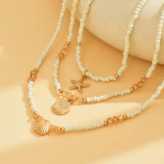 Set de Bijoux Bohème d'Été perles blanches
