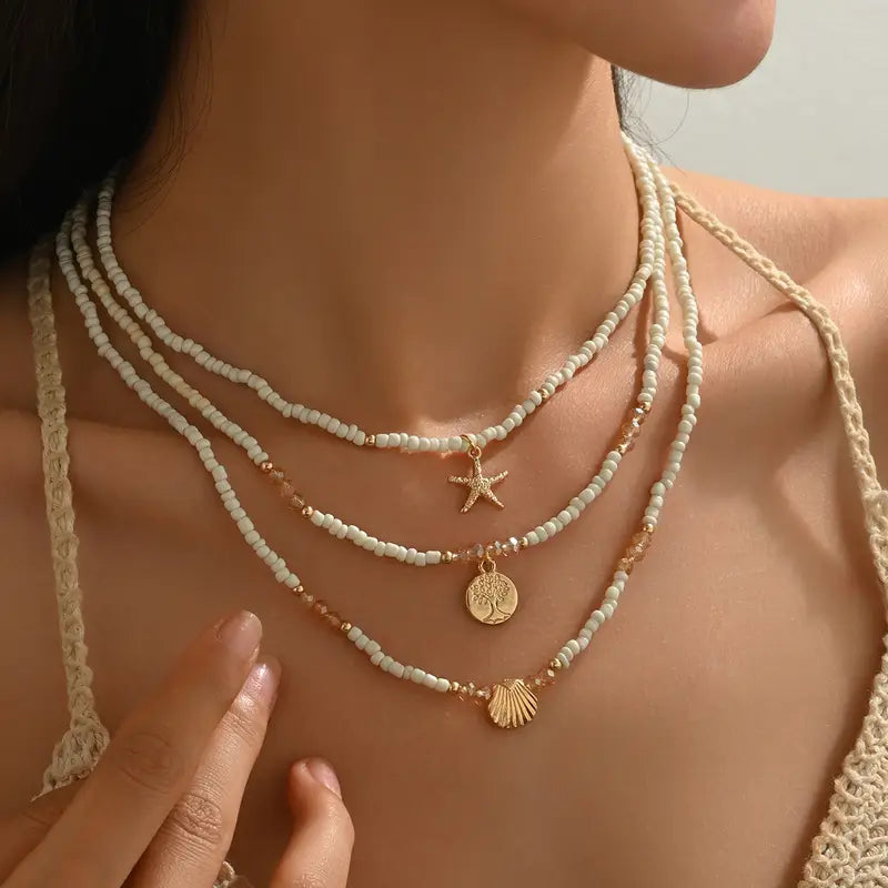 Set de Bijoux Bohème d'Été perles blanches