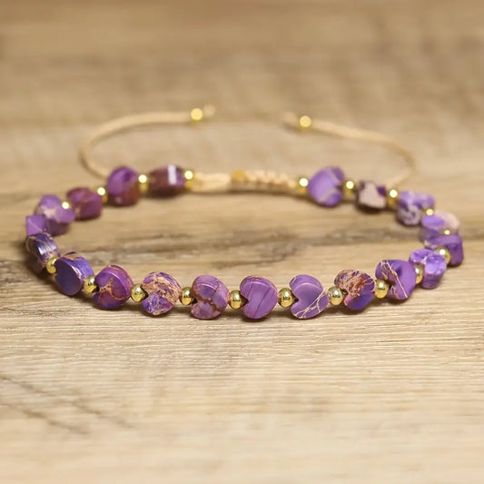 💜 Bracelet Cœur en Jaspe Mauve 💜