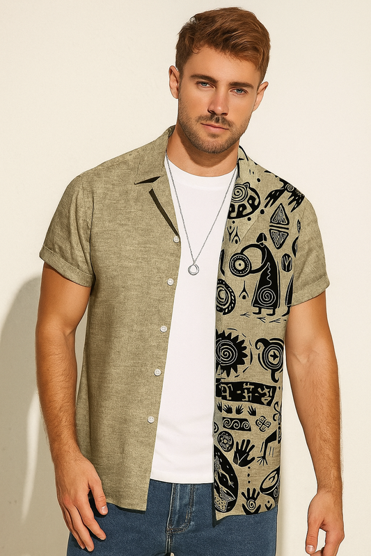 ✨ Chemise demi-imprimée style ethnique ✨