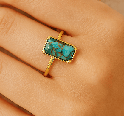 Bague Turquoise Rectangle – Doré