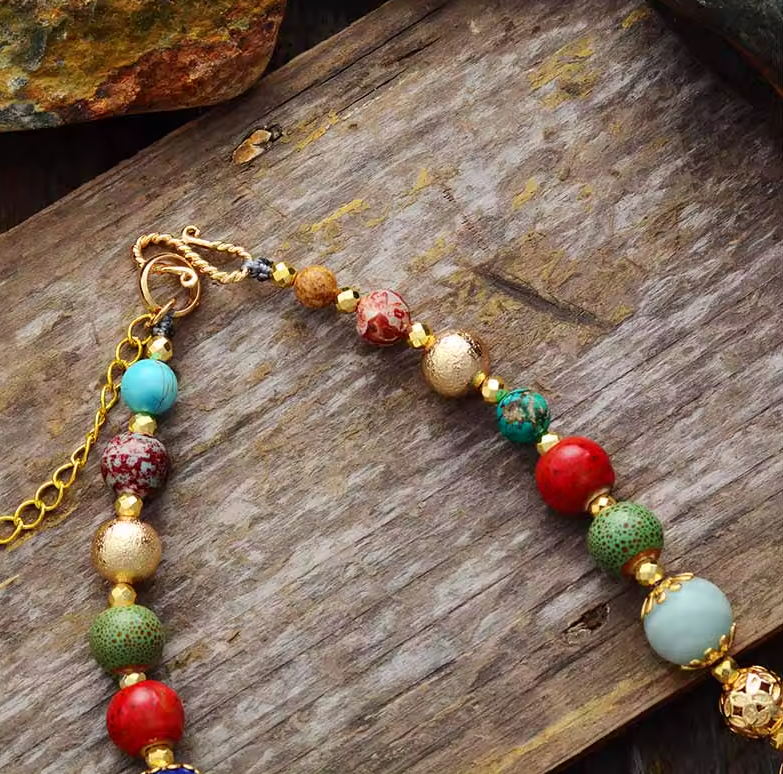Collier de Luxe Ethnique en Pierres Naturelles – Fait Main