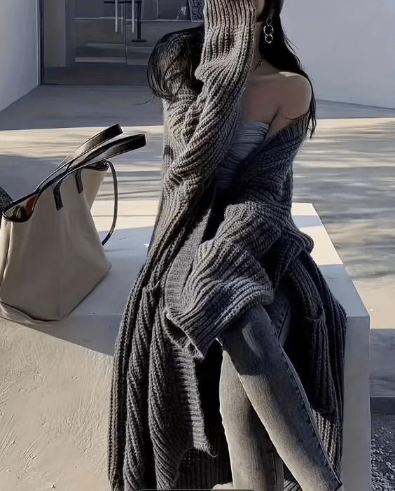 Cardigan Long en Maille Oversize – Confort & Élégance Casual