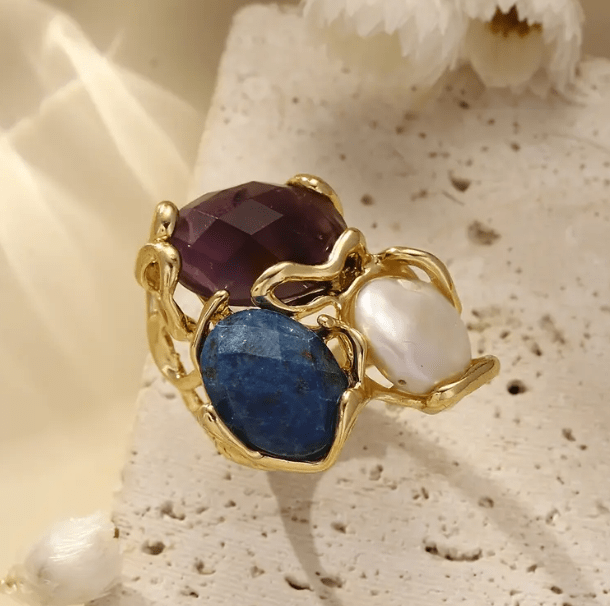Bague Statement "Trio Élégance" – en Pierres Naturelle