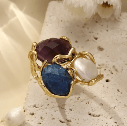 Bague Statement "Trio Élégance" – en Pierres Naturelle