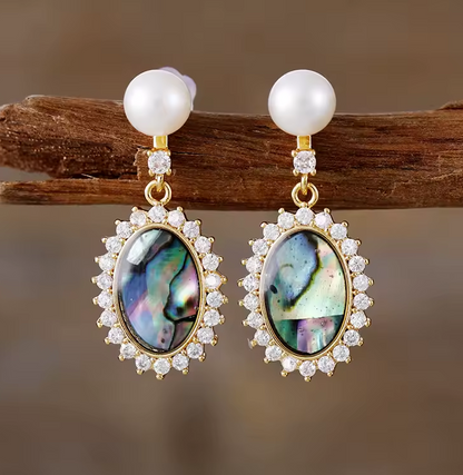 ✨ Boucles d’Oreilles Élégance Abalone & Perle – Edition Luxe
