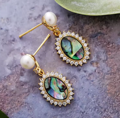 ✨ Boucles d’Oreilles Élégance Abalone & Perle – Edition Luxe