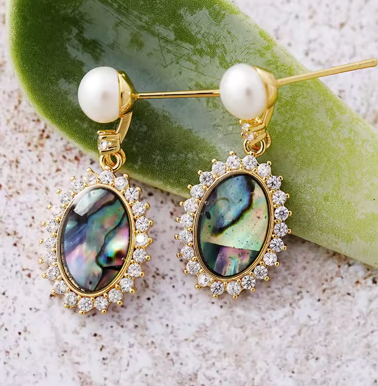 ✨ Boucles d’Oreilles Élégance Abalone & Perle – Edition Luxe