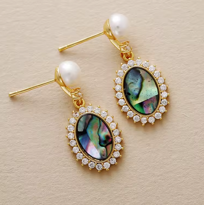 ✨ Boucles d’Oreilles Élégance Abalone & Perle – Edition Luxe