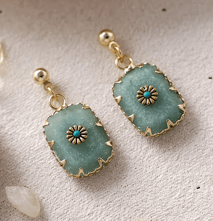 ✨ Boucles d’Oreilles Aventurine “Vintage Bloom” – Fait Main, Unisexe, Qualité Premium