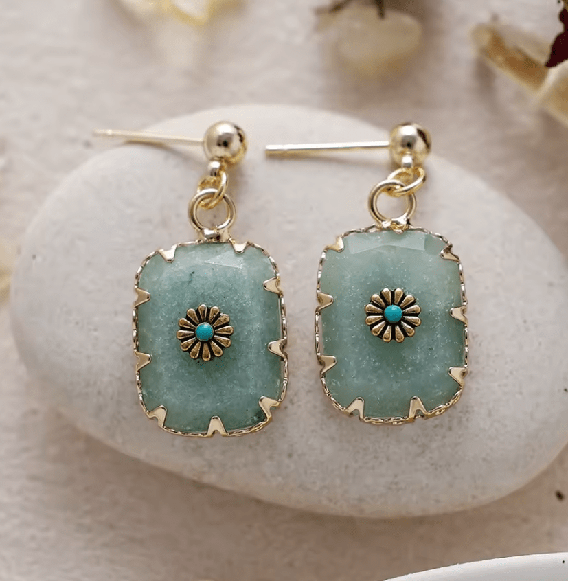 ✨ Boucles d’Oreilles Aventurine “Vintage Bloom” – Fait Main, Unisexe, Qualité Premium