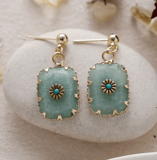 ✨ Boucles d’Oreilles Aventurine “Vintage Bloom” – Fait Main, Unisexe, Qualité Premium