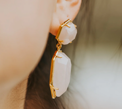 ✨ Boucles d’Oreilles “Éclat Divin” en Quartz Rose & Améthyste – Fait Main (5 cm)