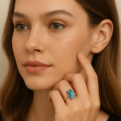 Bague Turquoise Rectangle – Doré